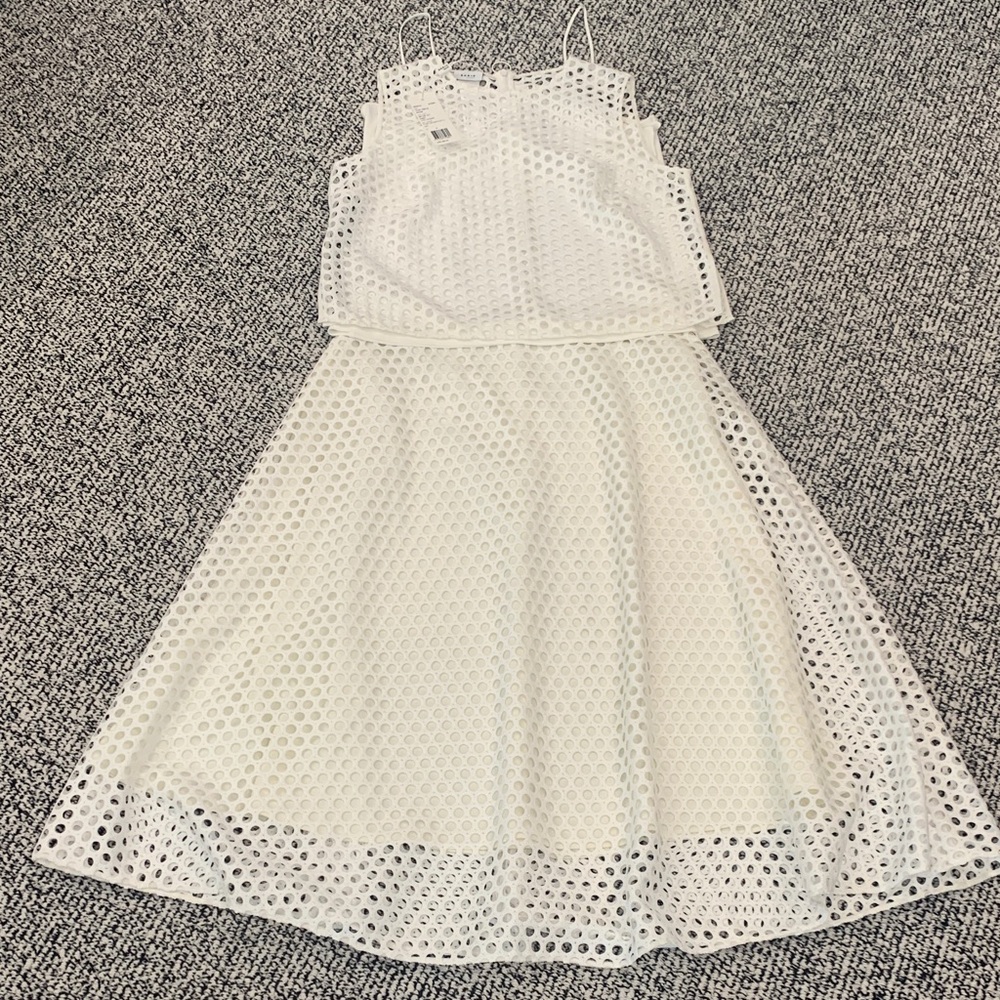 NWT AKRIS. Women’s White Eyelet A-Line Skirt and Top. Size 10